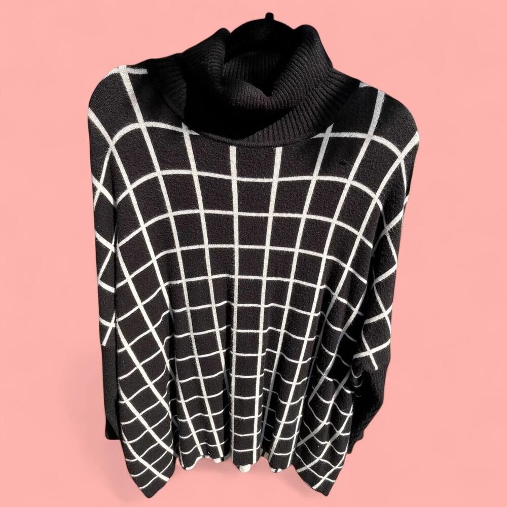 Joseph A. Bold Black and white Windowpane Grid Statement Sweater Size M